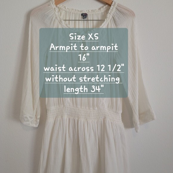 Aerie Womens Size XS White Gauze Summer Mini Dress Crochet trim Long Sleeve Boho - Picture 11 of 14